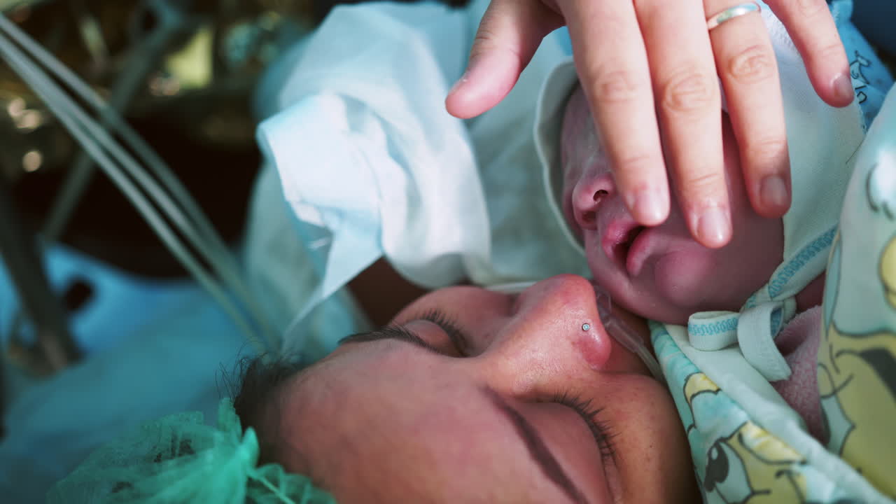 bebé recién nacido con su madre en un hospital