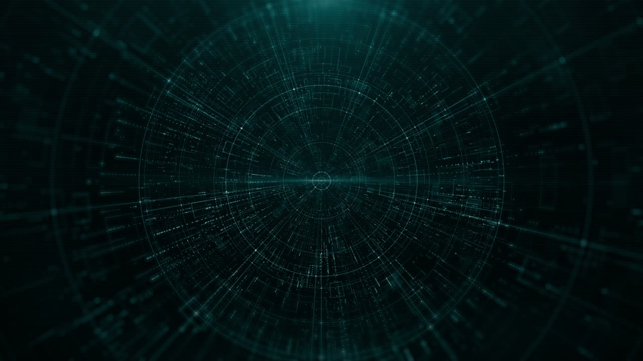Abstract technology geometric tunnel moving. Futuristic digital blue color background