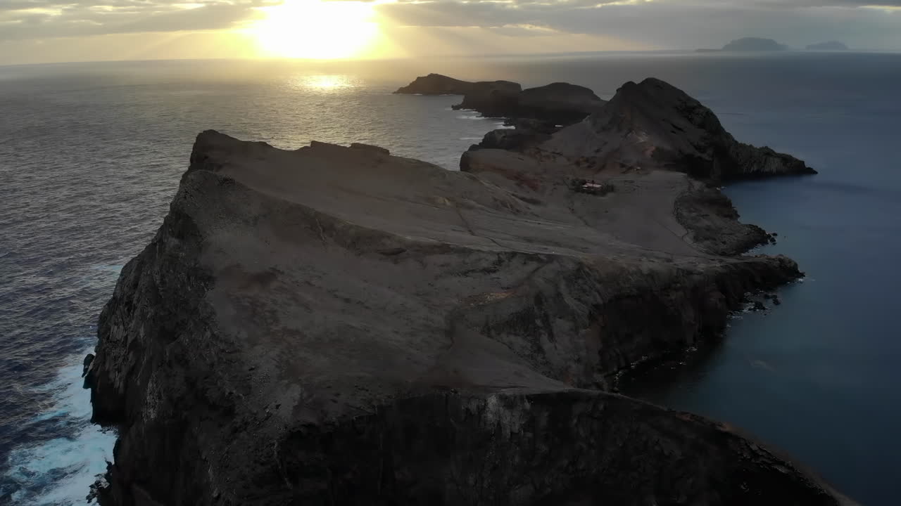 Aerial view of the Cape of Sao Lourenco in Madeira, Portugal at sunset