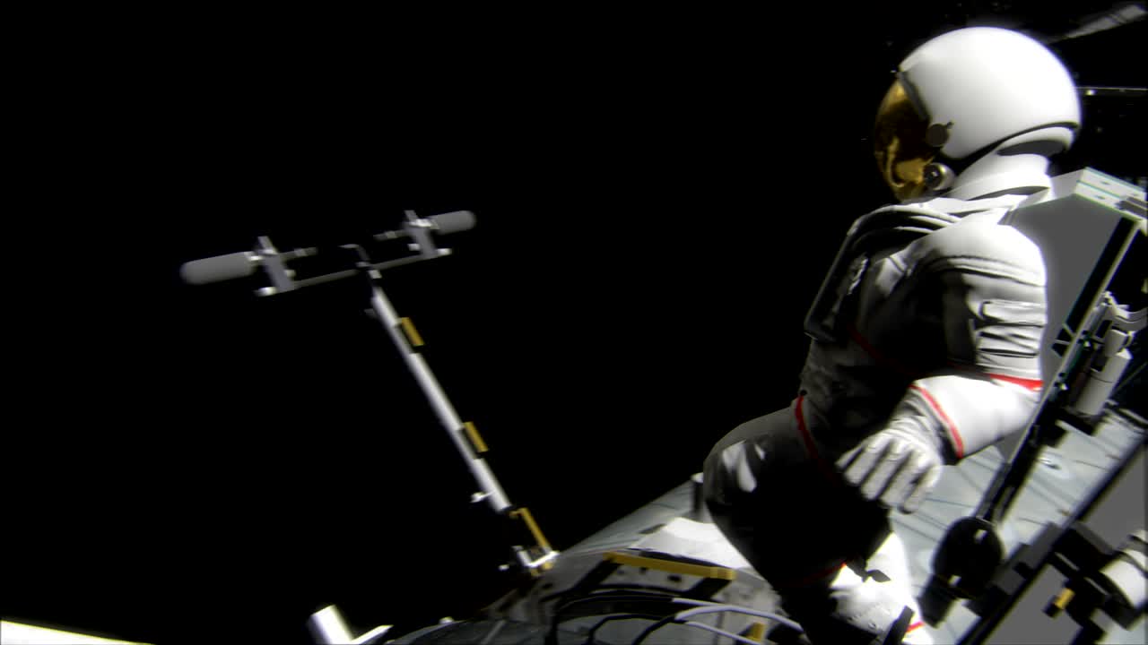 un astronauta trabajando en el iss. animación realista en 4k.