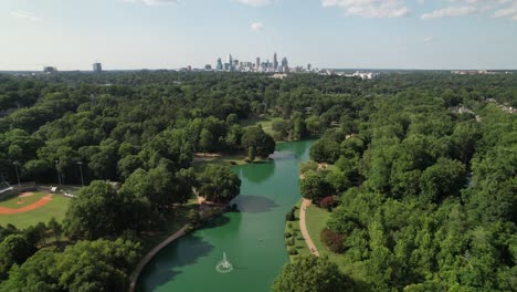 aerial pullout high above freedom park in charlotte nc, charlotte north carolina