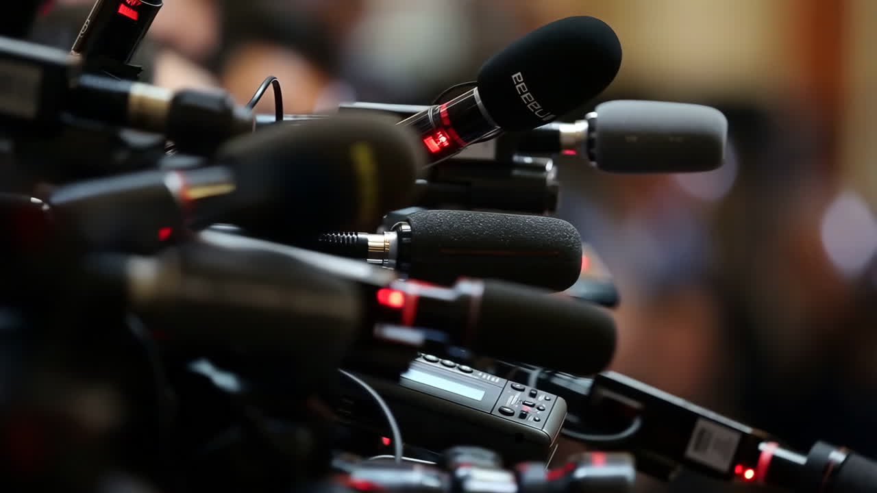 Close-up of multiple microphones