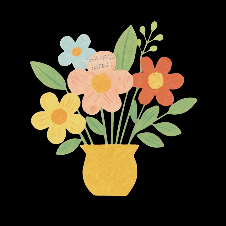 Ilustração Animada de Flores Coloridas em um Vaso Amarelo
