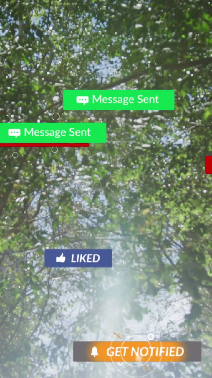 Animation of falling social media icons over sunny park