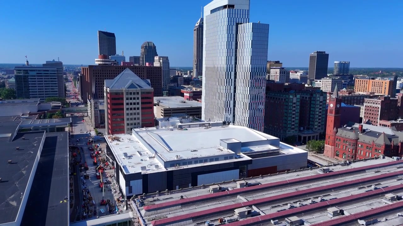 Downtown Indianapolis cityscape featuring the iconic Union Station and skyscrapers