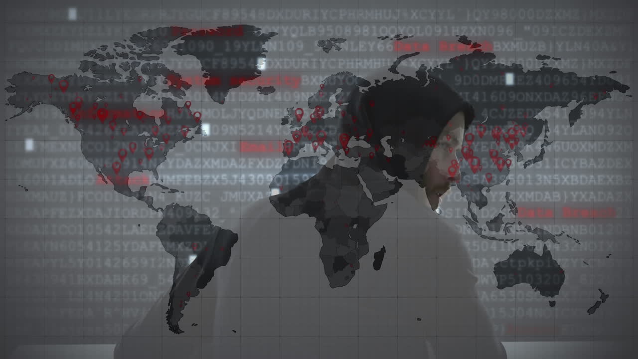 animación del procesamiento de datos sobre hacker con computadora