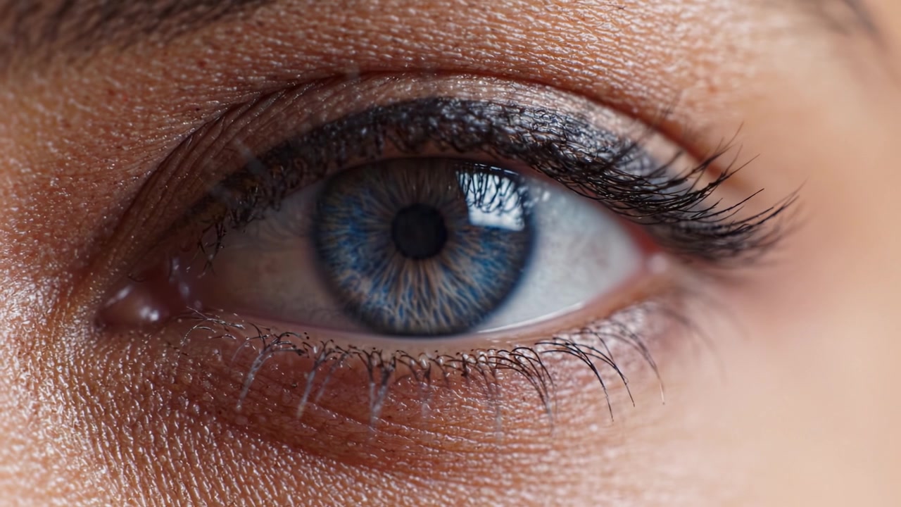 Esame ravvicinato di un occhio umano, che evidenzia dettagli come colore, texture e motivi unici per mostrare la bellezza e la complessità dell'anatomia oculare