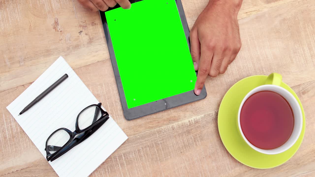 Overhead of man working at desk