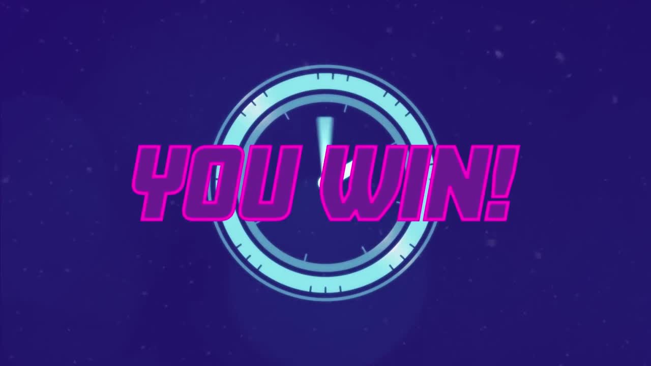 파란색 배경에 시계와 빛의 반점 위에 텍스트 배너를 이기는 애니메이션