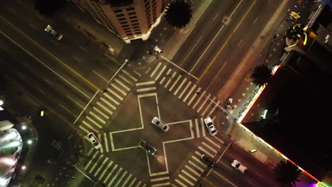 aerial shot of a crossroad with cars passing through the junction