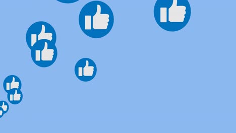 Animation-of-multiple-thumbs-up-like-icons-moving-against-blue-background