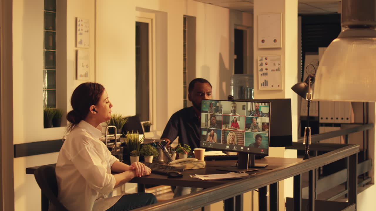 Woman freelancer using online videoconference call