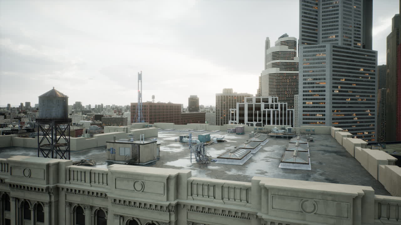 건물 지붕 에 있는 에어컨