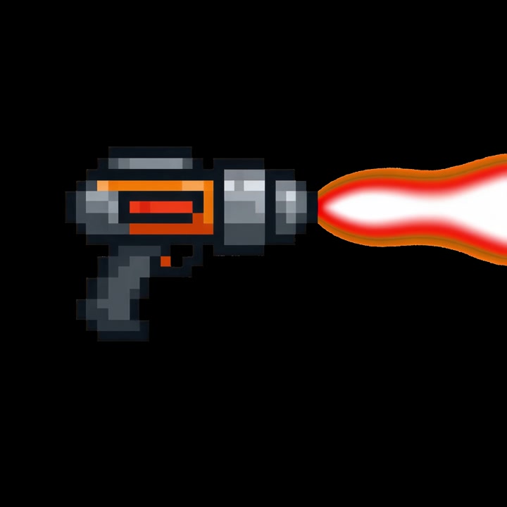 Animierte Pixel-Art-Laserpistole feuert roten Strahl in Endlosschleife
