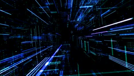 ciudad virtual digital abstracta. escaneo de la ciudad para el concepto de ataque de hackers. render 3d 4k bucle