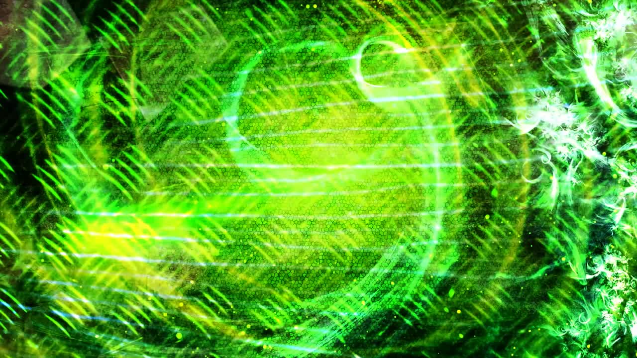 partículas giratorias verdes y rayos de luz brillantes en la textura - animación de fondo de movimiento de bucle sin costuras de 4k