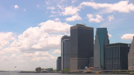 timelapse, aerial view of wall street and helicopter landing