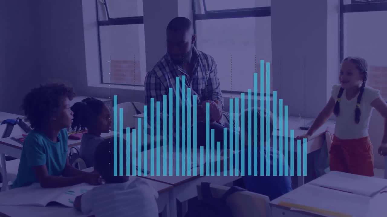 animación de un gráfico sobre diversos escolares y maestros en el aula