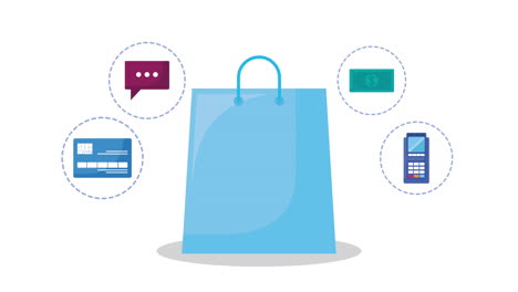 online commerce animation with shopping bag