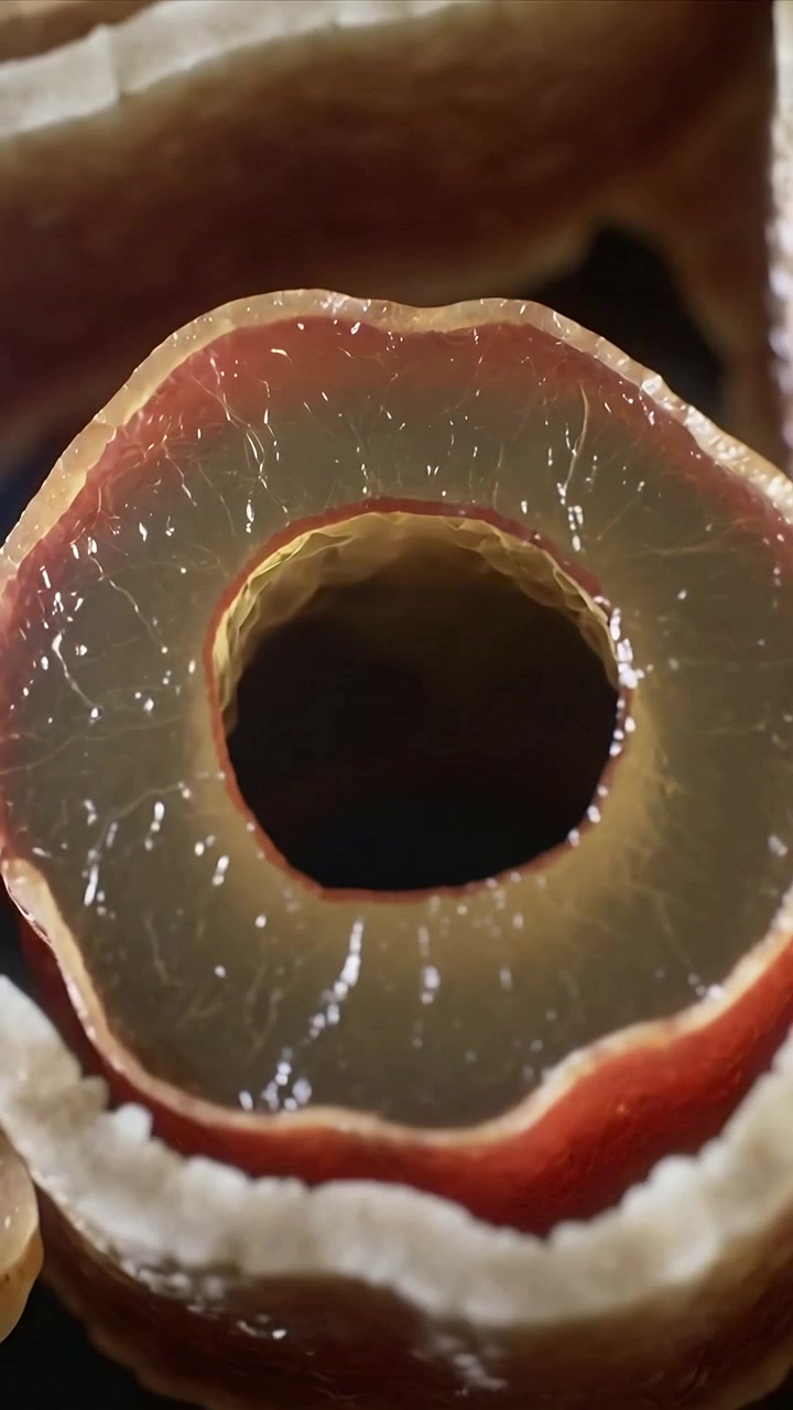 Video verticale: Telecamera che si allontana rivelando un geode fasciato in studio, mostrando strati e bordi drusici