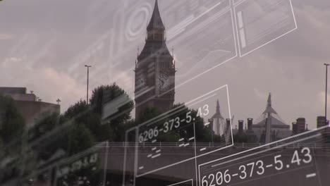 animación del procesamiento de datos sobre el paisaje urbano de londres