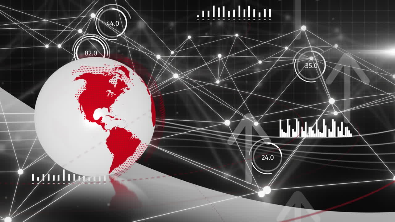 animación de flechas, datos y red de conexiones en todo el mundo