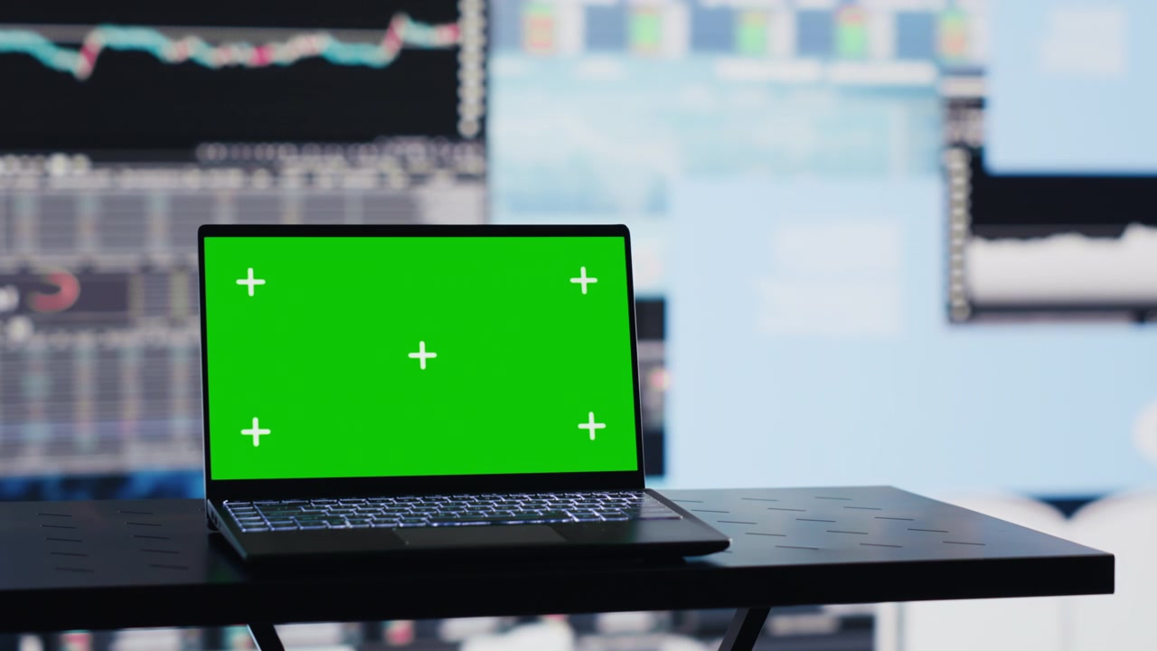 Chroma key computer display supports financial trend analysis