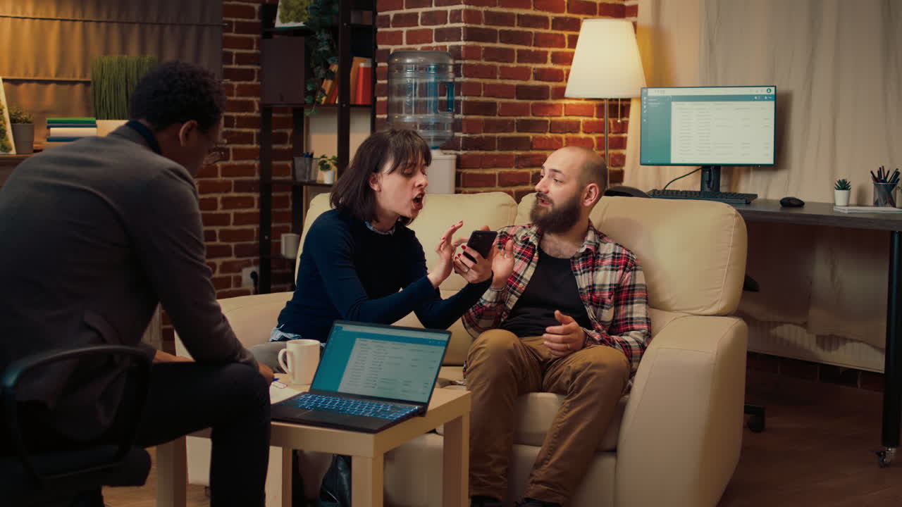 Wife having proof that husband cheated on smartphone