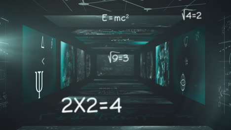 animation of scientist equation over screens during coronavirus covid19 pandemic