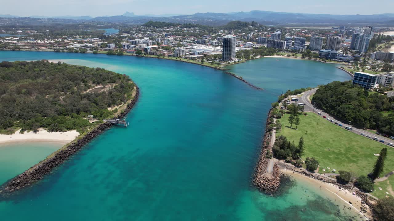 Aerial View Of Tweed River And Tweed Heads City - Duranbah Beach In NSW, Australia.