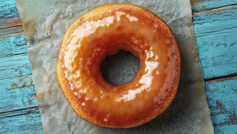 closeup of a caramel glazed donut