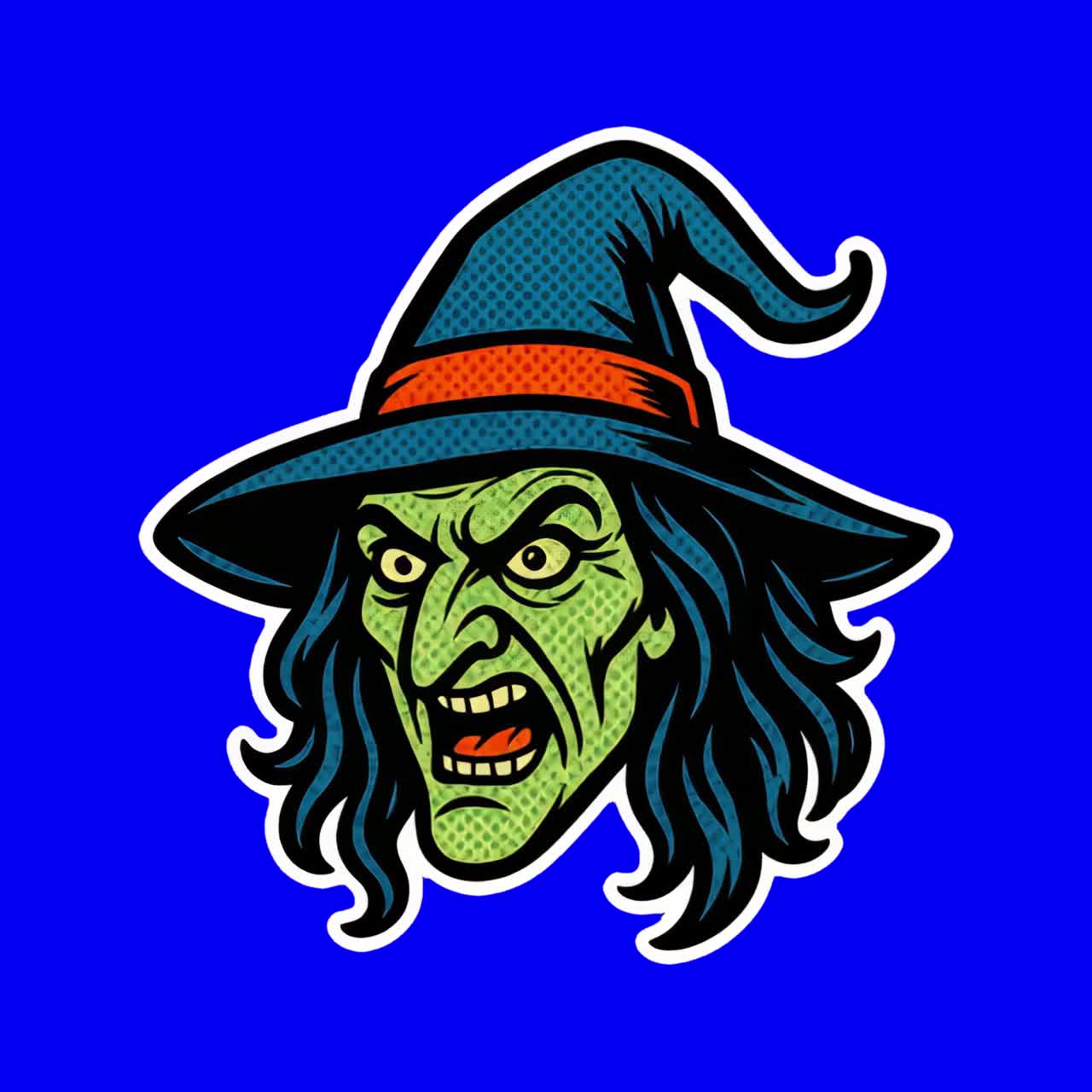 Vintage witch illustration with hat animation, transparent 4K video, green screen