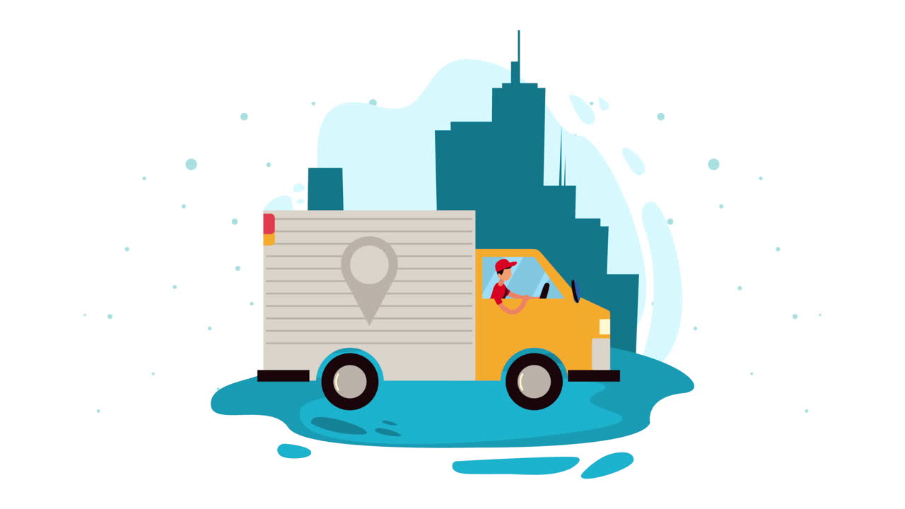 도시 배달 서비스 애니메이션에 트럭