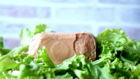 canned pate on lettuce