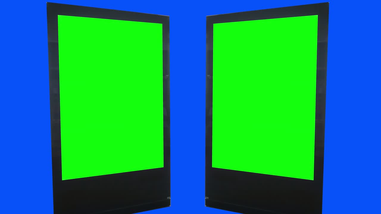 마 키, 3d 광고판 모, 녹색 스크린, 파란 스크린 배경의 빈 배너, 몇 개의 빈 보드.