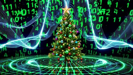 christmas tree in a digital cyberpunk world