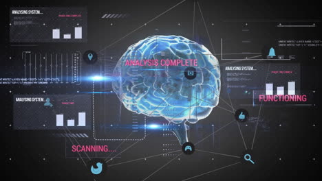 web of connections icons and data processing against 3d human brain model