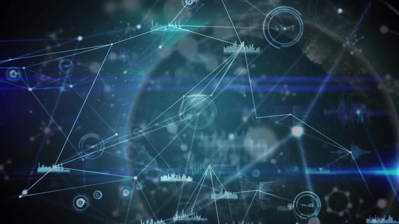 Animation of data processing, globe and network of connections