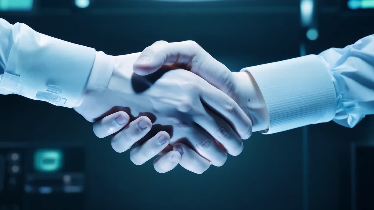 Businessmen shaking hands, symbolizing a successful deal or partnership.