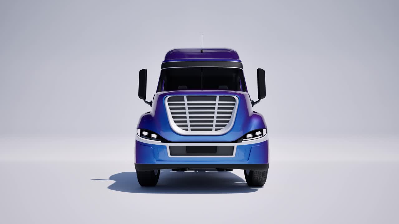 미국 스타일 파란색 반 트럭과 색 배경에 트레일러 3d 애니메이션 카메라