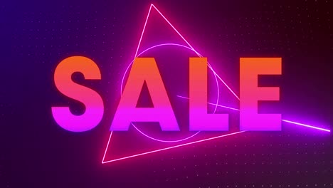 Animations-of-sale-text-and-geometrical-shapes-on-dark-background