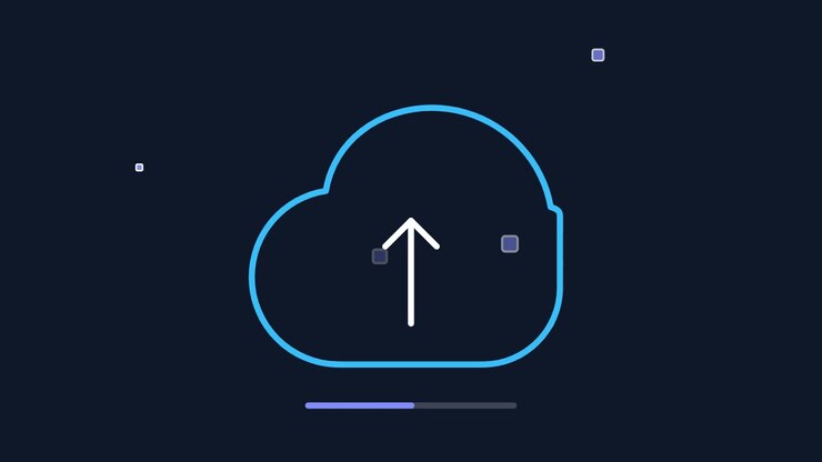 Animated Cloud Upload Icon with Floating Particles