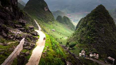 flying above ma pi leng pass in mountains of ha giang province, vietnam. aerial shot