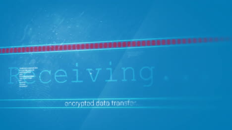 animation of text and digital data processing over screen on blue background