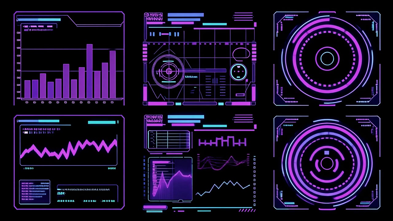 Abstract Futuristic HUD Interface with Animated Data Visualizations