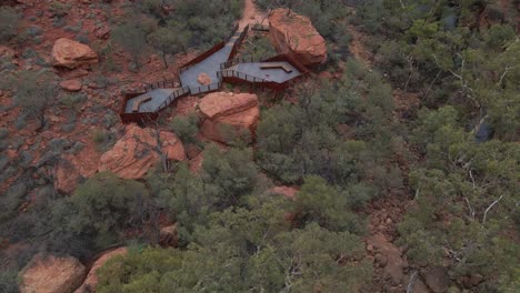 Female-Tourist-Stand-On-A-Viewing-Platform-At-Kings-Creek-Walk-In-Northern-Territory,-Australia