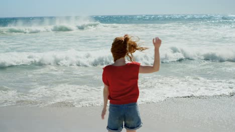 carefree woman enjoying on the beach 4k