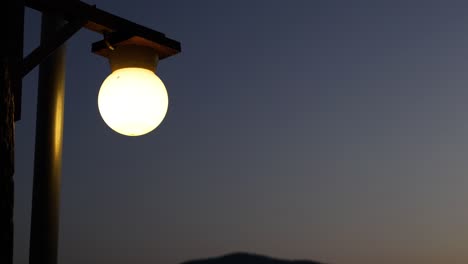 streetlights turning on as evening falls