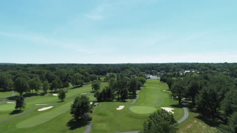 aerial flyby overshot river vale golf course hole 10, beautiful colorful day.