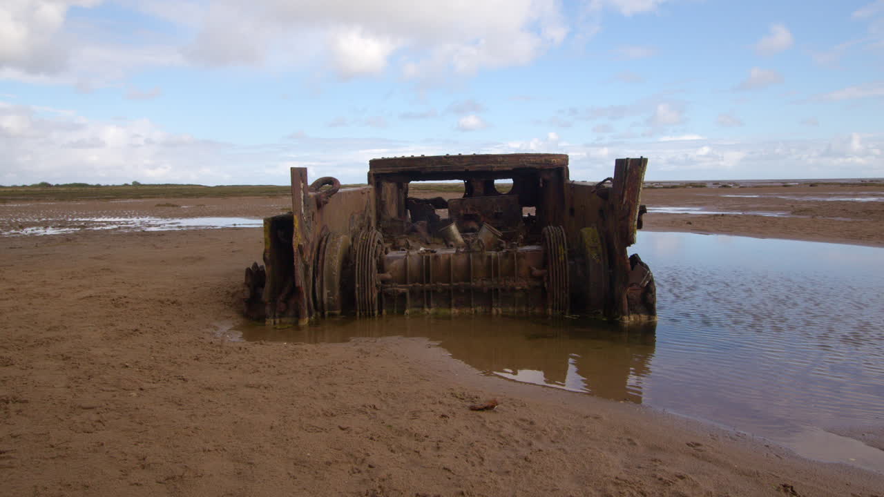 wide shot of the tank on the beach